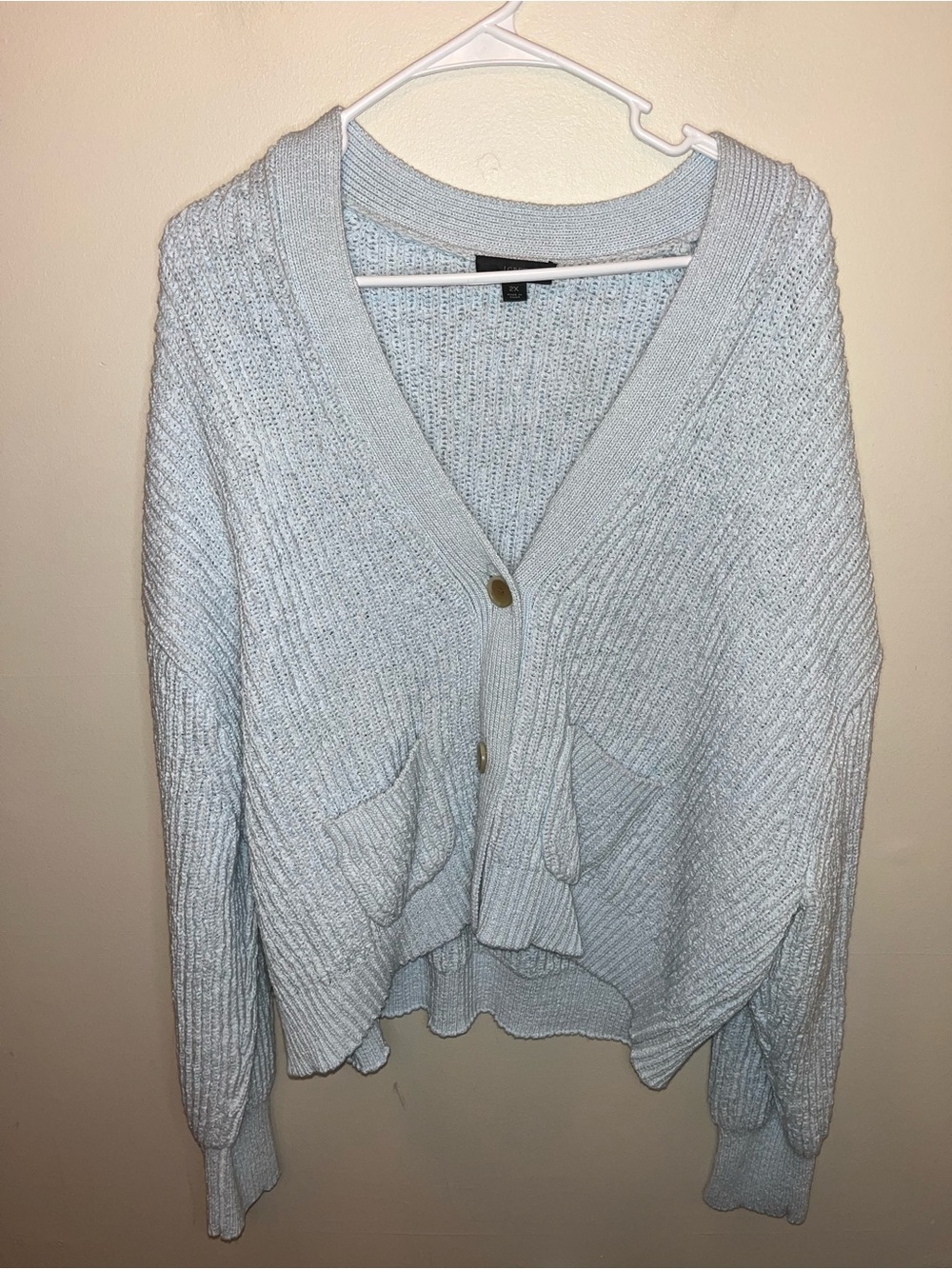 J. Crew Light Blue Cropped Cardigan Chunky Knit Sweater Size 2X EUC